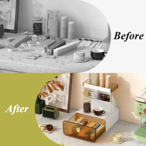 Vista 6 de FOLLOWIN Organizador de maquillaje de 3 niveles con cajón, exhibición de cosméticos con soporte para brochas de pintalabios, organizadores