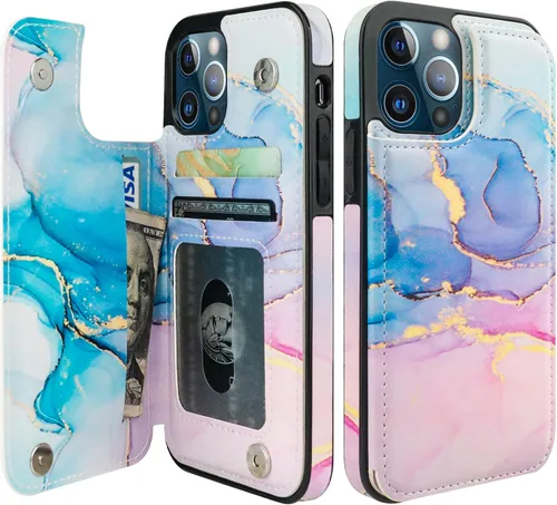 Vista 10 de HAOPINSH Funda tipo cartera para iPhone 12/12 Pro - Bandera americana Girasol, tarjetero, cuero sintético, soporte, cierre magnético doble, a prueba