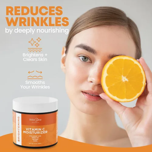 Vista 4 de Hidratante facial y cuello con vitamina C, crema reafirmante para los ojos, antienvejecimiento, piel brillante con té verde, ácido hialurónico