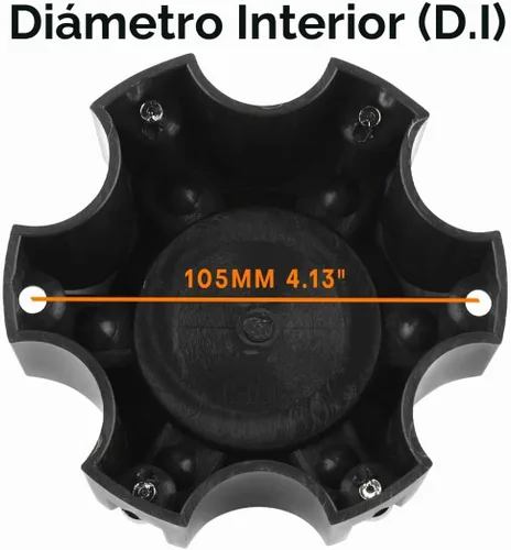 Vista 3 de Tapones centrales de rueda de 4.49 pulgadas para repuesto de cubierta central Ballistic negra, paquete de 4, 6 orejetas