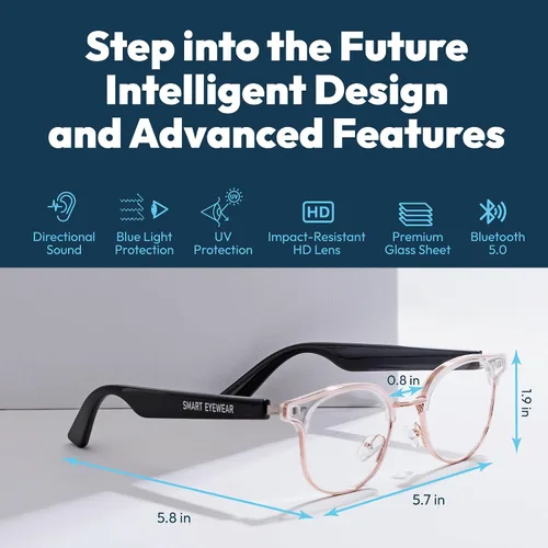 Vista 3 de Lentes inteligentes Bluetooth de audio, auriculares inalámbricos con lente de bloqueo de luz azul, micrófono, altavoz, música de oído abierto