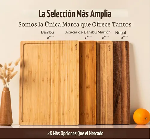 Vista 9 de SMIRLY Juego de tablas de cortar de bambú, tabla de cortar y tablas de cortar de madera para cocina, tabla de cortar de madera pequeña y bloque