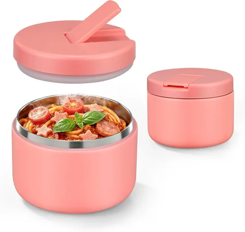 Vista 18 de Pawtong Tarro de comida aislado al vacío de 12 onzas con tapa de hebilla, termo de sopa de boca ancha para comida caliente para niños, contenedor