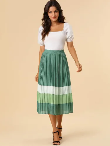 Vista 3 de Allegra K Falda plisada de gasa con cintura elástica y bloque de color para mujer