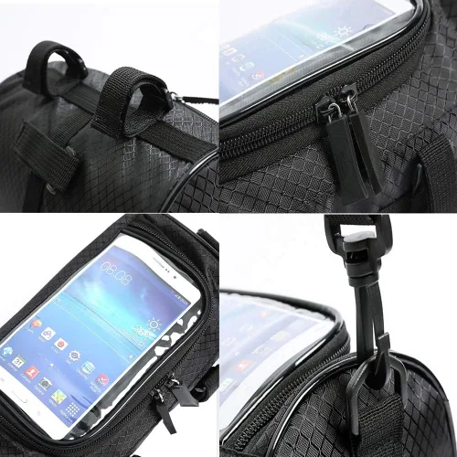 Vista 3 de Bolsa para Manillar de Bicicleta, Bolsa de Almacenamiento Frontal Impermeable, Accesorios de Soporte de Teléfono para Bicicleta, Funda Transparente