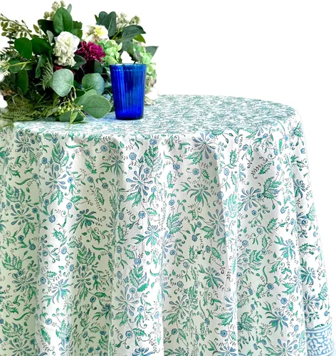 Vista 21 de ATOSII Amalfi - Mantel redondo de verano 100% algodón, estampado en bloques, para comedor, bodas, exteriores, fiestas, I Grand Millenial Farmhouse