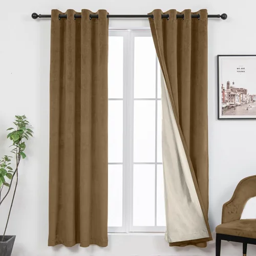 Vista 9 de Cortinas 100% opacas de terciopelo con forro de 63 pulgadas de largo, 2 paneles para sala de estar, aislamiento térmico, ahorro de energía