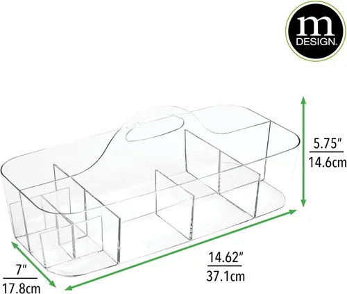 Vista 4 de mDesign Organizador de plástico dividido para arte y manualidades, con asa para oficina en casa y sala de estar, capacidad para lápices, crayones
