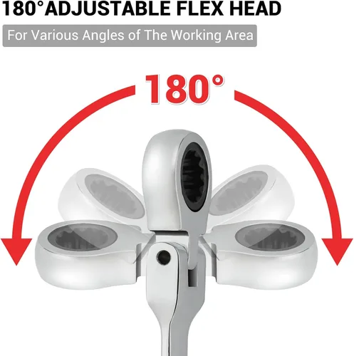 Vista 2 de Pilida - Llave combinada de trinquete de 1/2 pulgada, llave de engranajes SAE de 12 puntos, llave de engranajes de cabeza flexible, llave de extremo