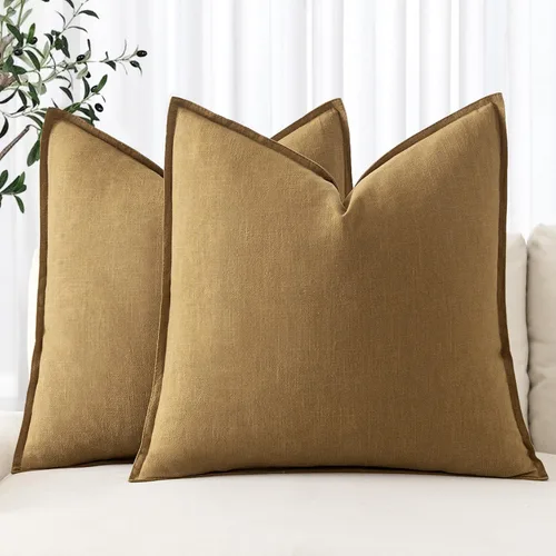Vista 47 de MIULEE - Juego de 2 fundas de almohada decorativas de lino, estilo bohemio, rústico, neutral, para sofá, cama, 16 x 16 pulgadas, color marrón