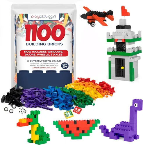 Vista 8 de Play Platoon Juego de ladrillos de construcción de 1100 piezas, 10 bloques de color clásicos, bloques de construcción a granel compatibles