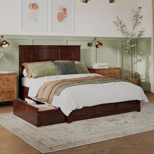 Vista 26 de AFI, Madison - Cama de plataforma de almacenamiento matrimonial con estribo a juego, color espresso