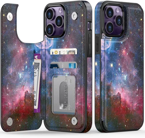 Vista 30 de LETO para iPhone 15 Pro Funda tipo cartera - Tapa tipo folio con patada - Diseños de moda - Tarjetero - Funda protectora para mujeres y niñas - 6.1