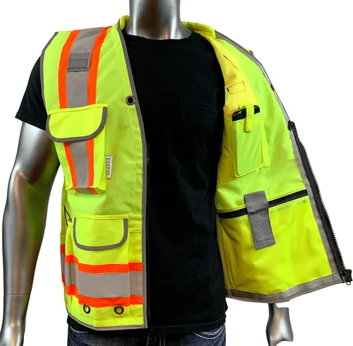Vista 5 de REXZUS A Chaleco Reflectante Clase 2 Heavy Woven Dos Tonos Ingeniero Hi Viz Chaleco de Seguridad 3M 8712 Cinta