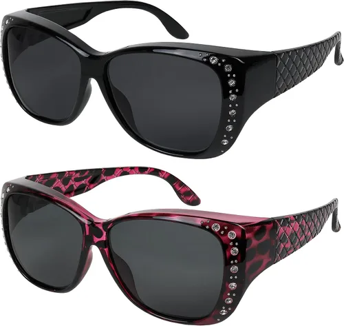 Vista 10 de Sunglasses that Fit Over Glasses for Women UV Protection Polarized and HD Vision Fitover Eyeglasses Paquete de 1: Marco negro con lente de espejo