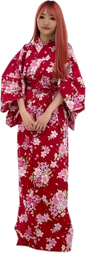 Vista 11 de Kimura Jitsugyo Bata Yukata Kawaii Tradicional de Kyoto para Mujer de Fácil Uso (Kimono Casual Japonés) Set 2 Albaricoque