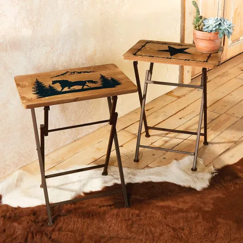 Vista 2 de BLACK FOREST DECOR Lone Star - Mesa auxiliar plegable de algodón, edredón y fundas, lavable a máquina, 20 pulgadas de ancho x 14 1/2 pulgadas