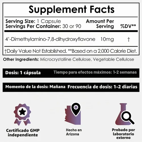 Vista 2 de Nootropics Depot Cápsulas 4'-DMA-7,8-DHF 10 mg 90 unidades 4'-DMA-7,8-dihidroxiflavona
