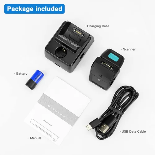 Vista 7 de NETUM Escáner de código de barras con anillo QR 2D Bluetooth, mini lector de códigos de barras portátil con base de carga y memoria incorporada