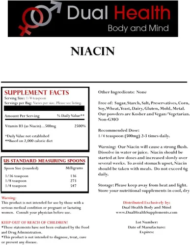 Vista 2 de Niacina en polvo (4 onzas) Suplemento a granel de vitamina B3 liberación inmediata niacina con ácido nicotínico sin OMG, vegano, sin gluten, empresa