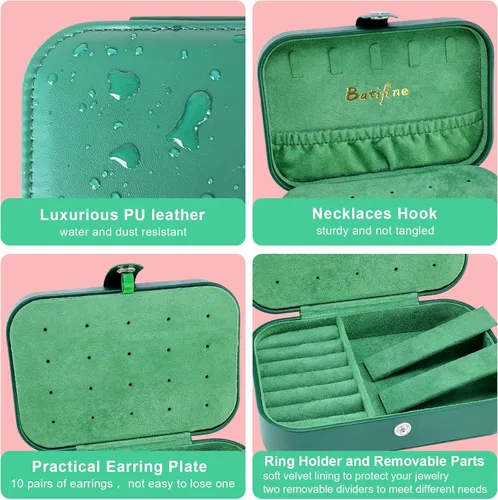 Vista 4 de batifine Estuche de joyería de viaje, organizador de joyas pequeño de piel sintética para mujeres y niñas, caja de joyería de viaje de 2 capas