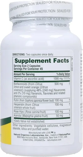 Vista 3 de NaturesPlus Super C Complex - 90 cápsulas - 1000 mg de vitamina C + 500 mg de bioflavonoides - Vegetariano, sin gluten - 45 porciones