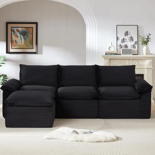 Vista 3 de Sofás modulares de 113.03 pulgadas para sala de estar, sofá modular moderno con sofás en forma de L, sofá tapizado de pana sin hueso, asiento Negro