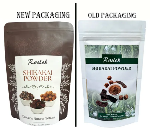 Vista 2 de Raslok Shikakai Powder Limpiador y acondicionador natural para el cabello, 100% puro Acacia concinna Fruit Pods Powder (3.52 oz)