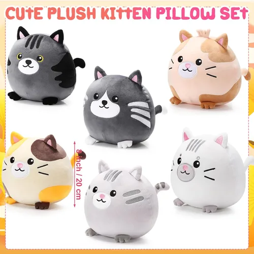 Vista 2 de Lenwen 6 piezas de animales de peluche de gato a granel de 8 pulgadas, lindos juguetes de peluche para niños y niñas, baby shower, fiesta