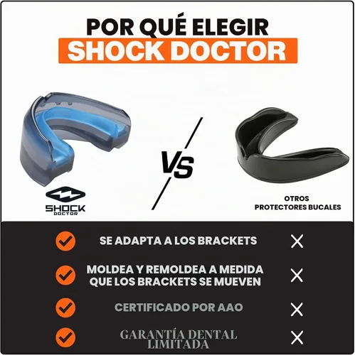 Vista 5 de Shock Doctor Braces Protector Bucal de Fútbol Americano, Dientes Superiores e Inferiores. Convertible, Ultra Doble Protección, Protector Bucal Negro