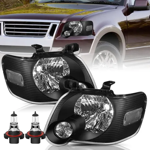 Vista 8 de Conjunto de faros delanteros TUSDAR para Ford Explorer 06-10 Carcasa negra con reflector ámbar
