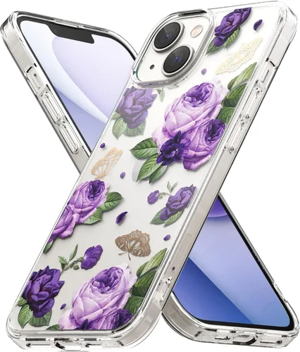 Vista 10 de Ringke Fusion Design - Funda compatible con iPhone 14 de 6.1 pulgadas, parte trasera dura transparente con diseño de flores, a prueba de golpes