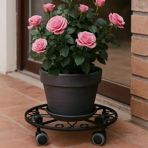 Vista 2 de Pack de 3 organizadores para plantas con ruedas de alta resistencia de 13.5 pulgadas, soporte metálico con ruedas, plataforma rodante para plantas