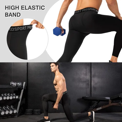 Vista 9 de Pantalones de compresión para hombre, mallas de compresión de una pierna para baloncesto, capri 3/4, leggings atléticos, capa base de secado fresco