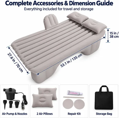 Vista 8 de Inflatable Car Air Mattress, Split Design Back Seat Car Travel Air Bed with Air Pump, Pillows & Support Column, Thickened Portable Blow Up Sleeping