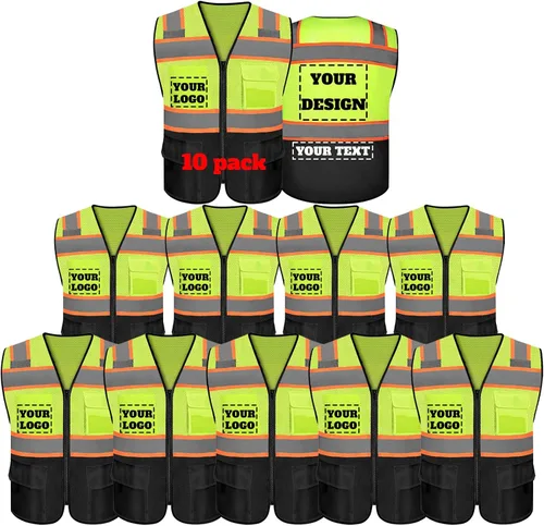 Vista 43 de Chaleco de seguridad reflectante de alta visibilidad con 5 bolsillos y cremallera clase 2 para adultos, unisex, ropa de trabajo de seguridad