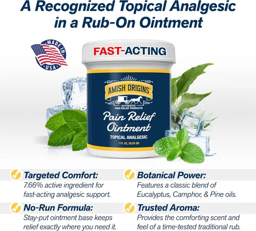 Vista 3 de Amish Origins Ungüento para aliviar el dolor, de 1 oz, de máxima fuerza, alivio de molestias totalmente natural para articulaciones, músculos