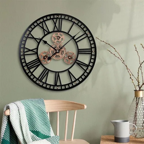 Vista 7 de Reloj de pared de estilo industrial, reloj de pared decorativo de hierro forjado, moderno, simple, silencioso, retro, con forma de engranaje