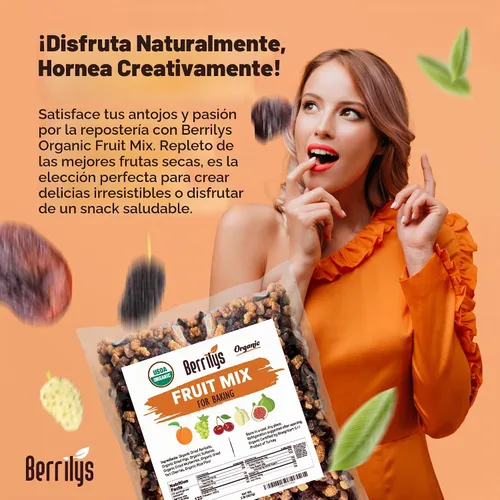Vista 6 de Berrilys Mezcla de frutas secas, 2 libras, orgánica, higos cortados en cubitos, albaricoques en cubitos, moras blancas, sultanas, cerezas agrias