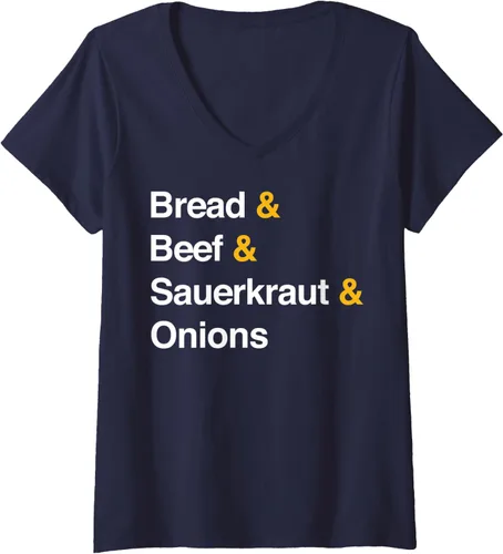 Vista 3 de Camiseta con cuello en V Nebraska Sandwich Runza para mujer, Negro