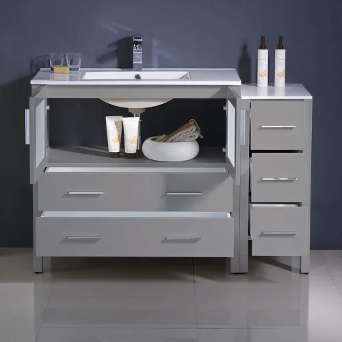Vista 2 de Fresca Torino - Mueble de baño moderno de roble gris de 48 pulgadas con fregadero integrado