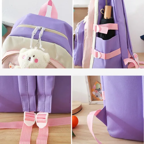Vista 6 de MIFJNF Mochila kawaii de 5 piezas para la escuela, mochila estética kawaii, suministros escolares Kawaii, conjunto de mochila con accesorios, Negro