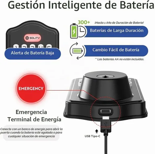 Vista 4 de Solity Cerradura electrónica digital inteligente, entrada sin llave, bloqueo automático, 50 códigos personalizados y huellas dactilares, fácil