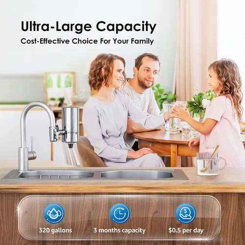 Vista 8 de Waterdrop Filtro de agua para grifo de fregadero, acero inoxidable giratorio de 360°, purificador de agua certificado NSF para fregadero de cocina
