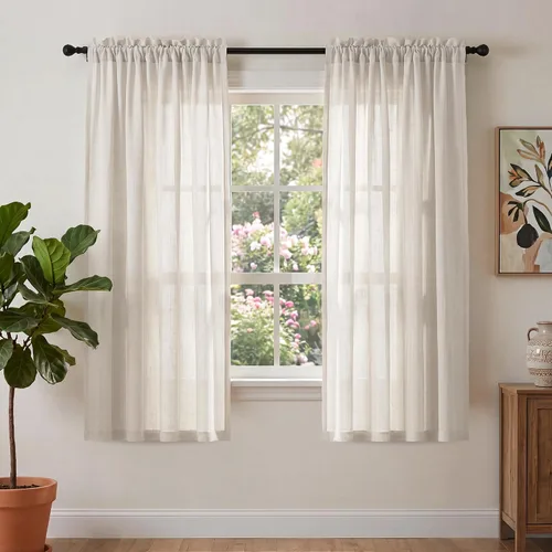 Vista 21 de PrinceDeco - Cortinas de lino de 63 pulgadas de largo para sala de estar, gruesas, de arpillera, con bolsillo para barra, cortinas para ventanas