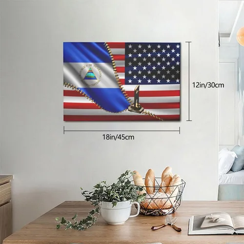 Vista 7 de Lienzo decorativo para pared, diseño de bandera estadounidense y nicaragüense de Nicaragua, impresiones artísticas de pared de 12 x 18 pulgadas, sin