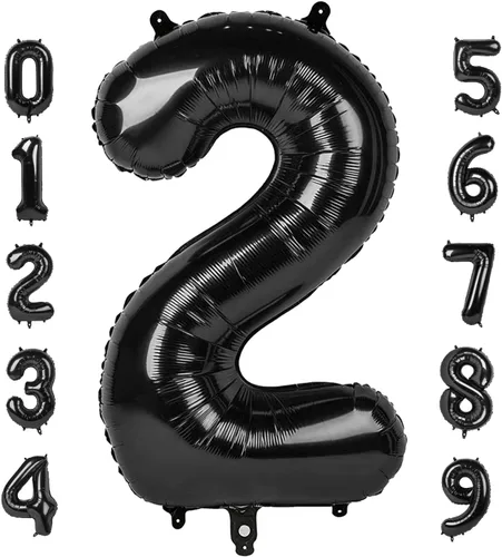 Vista 9 de Globos con números de 40 pulgadas, color negro, para decoraciones de cumpleaños de 10 a 100 años Jumbo 40In & Vibrant Color, With Hanging Holes