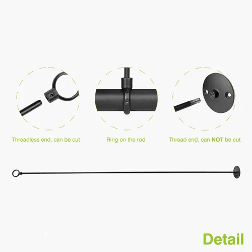 Vista 5 de Naiture - Soporte de techo estándar de acero inoxidable de 36 pulgadas con bucle de 1 pulgada, acabado negro Cut to Fit, Rustproof, Heavy-Duty