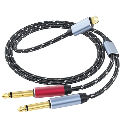 Vista 8 de Cable divisor en Y estéreo de Lightning a dual de 6,35 mm 1/4" TS mono, cable de audio 3 en 1 a dual de 1/4 pulgada, compatible con amplificadores