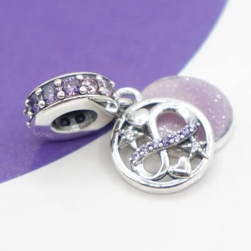 Vista 7 de Brillantes corazones infinitos y estrellas cuelgan encanto colgante de plata de ley 925, joyería cuentas regalos para mujeres pulsera y collar